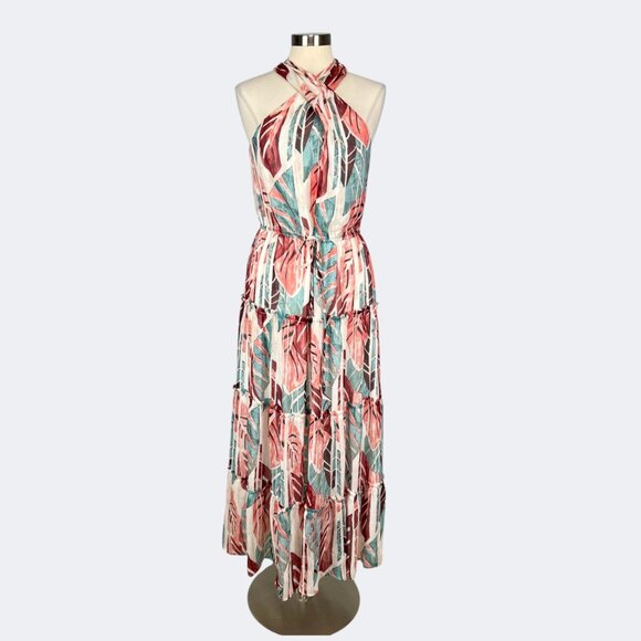 INC International Concepts Womens Printed Halter Maxi Dress Blue Salmon size M - Picture 4 of 16